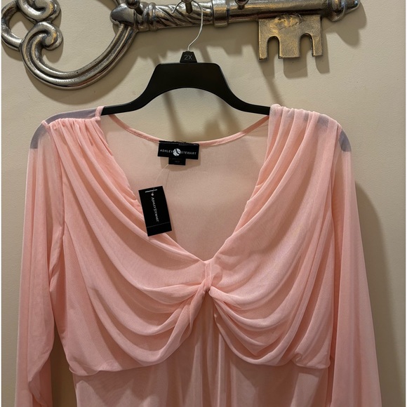 Plus ASHLEY STEWART Blush Pink Gathered Mesh Bodysuit 14/16 - Picture 4 of 8